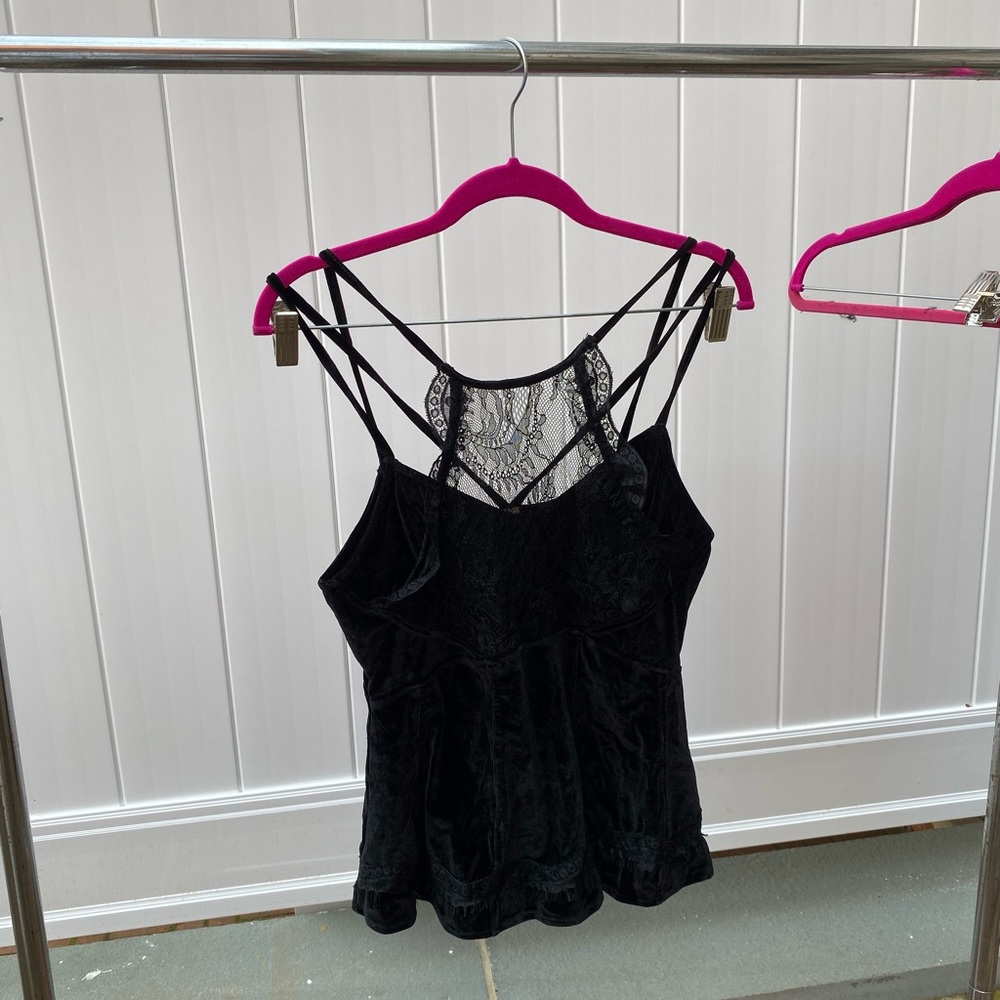 Free People Black Velvet Floral Sheer Top